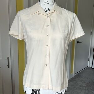 Liz Claiborne Silk Short Sleeve Button Down Blouse, Cream